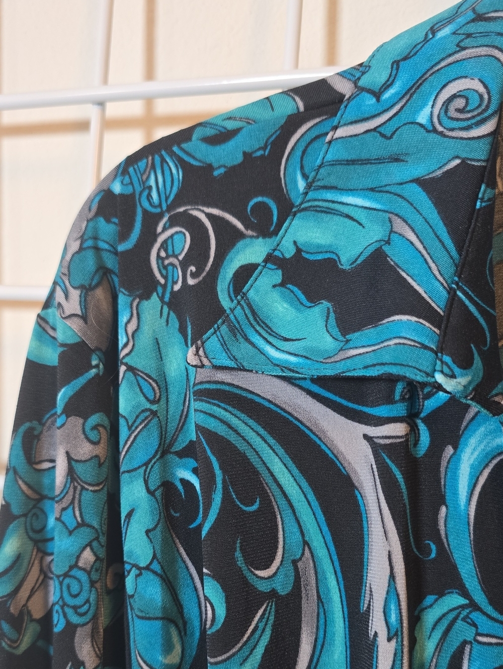 Ellen Tracy Boho Black & Teal Patterned Wrap Midi Dress Size XL NWT - Picture 13 of 16